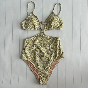 J. Crew size 8 Side cutout one piece swimsuit in Liberty Eliza's Yellow fabric